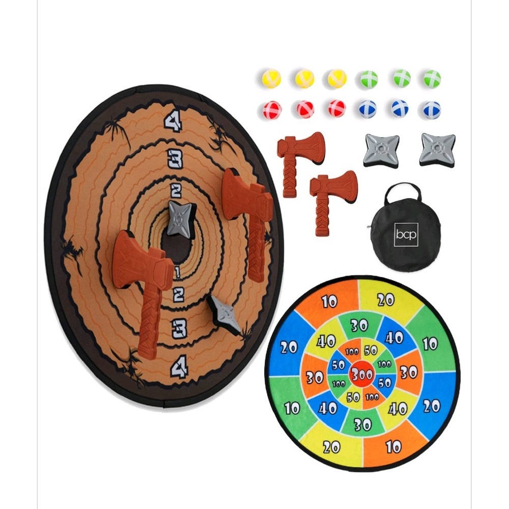 Large Double-Sided Dart Board, Sticky Ball Axe Star Throwing Game NEW in box